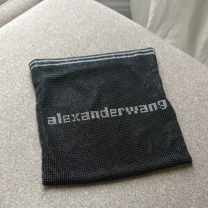 Alexander Wang Black Crystal Mesh Clutch with Silver Logo